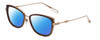 Profile View of Chopard VCH256M Designer Polarized Reading Sunglasses with Custom Cut Powered Blue Mirror Lenses in Auburn Brown Tortoise/Gold Ladies Cat Eye Full Rim Metal 53 mm
