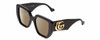 Profile View of GUCCI GG0956S Designer Polarized Sunglasses with Custom Cut Amber Brown Lenses in Gloss Black/Gold Ladies Hexagonal Full Rim Acetate 54 mm