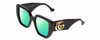 Profile View of GUCCI GG0956S Designer Polarized Reading Sunglasses with Custom Cut Powered Green Mirror Lenses in Gloss Black/Gold Ladies Hexagonal Full Rim Acetate 54 mm
