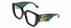 Profile View of GUCCI GG0956S Designer Reading Eye Glasses with Custom Cut Powered Lenses in Black/Emerald Green/Gold Ladies Hexagonal Full Rim Acetate 54 mm