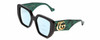 Profile View of GUCCI GG0956S Designer Progressive Lens Blue Light Blocking Eyeglasses in Black/Emerald Green/Gold Ladies Hexagonal Full Rim Acetate 54 mm