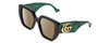 Profile View of GUCCI GG0956S Designer Polarized Sunglasses with Custom Cut Amber Brown Lenses in Black/Emerald Green/Gold Ladies Hexagonal Full Rim Acetate 54 mm