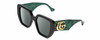 Profile View of GUCCI GG0956S Designer Polarized Sunglasses with Custom Cut Smoke Grey Lenses in Black/Emerald Green/Gold Ladies Hexagonal Full Rim Acetate 54 mm