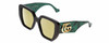 Profile View of GUCCI GG0956S Designer Polarized Reading Sunglasses with Custom Cut Powered Sun Flower Yellow Lenses in Black/Emerald Green/Gold Ladies Hexagonal Full Rim Acetate 54 mm