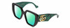 Profile View of GUCCI GG0956S Designer Polarized Reading Sunglasses with Custom Cut Powered Green Mirror Lenses in Black/Emerald Green/Gold Ladies Hexagonal Full Rim Acetate 54 mm