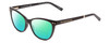 Profile View of Kate Spade JOHNESHA Designer Polarized Reading Sunglasses with Custom Cut Powered Green Mirror Lenses in Black W/ White Polka Dots Ladies Cat Eye Full Rim Acetate 52 mm