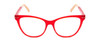 Front View of Kate Spade JOHNESHA Designer Reading Eye Glasses with Custom Cut Powered Lenses in Red Crystal & Peach W/ White Polka Dots Ladies Cat Eye Full Rim Acetate 52 mm