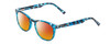 Profile View of Prive Revaux Show Off Single Designer Polarized Sunglasses with Custom Cut Red Mirror Lenses in Blue Tortoise Havana Ladies Round Full Rim Acetate 48 mm