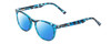 Profile View of Prive Revaux Show Off Single Designer Polarized Sunglasses with Custom Cut Blue Mirror Lenses in Blue Tortoise Havana Ladies Round Full Rim Acetate 48 mm