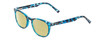 Profile View of Prive Revaux Show Off Single Designer Polarized Reading Sunglasses with Custom Cut Powered Sun Flower Yellow Lenses in Blue Tortoise Havana Ladies Round Full Rim Acetate 48 mm