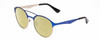 Profile View of Prive Revaux Laguna Designer Polarized Reading Sunglasses with Custom Cut Powered Sun Flower Yellow Lenses in Matte Royal Blue/Silver/Black Unisex Aviator Full Rim Metal 52 mm