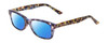 Profile View of Prive Revaux Class Act Designer Polarized Sunglasses with Custom Cut Blue Mirror Lenses in Ocean Blue Crystal Tortoise Havana  Ladies Oval Full Rim Acetate 48 mm