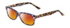 Profile View of Prive Revaux Class Act Designer Polarized Sunglasses with Custom Cut Red Mirror Lenses in Ocean Blue Crystal Tortoise Havana  Ladies Oval Full Rim Acetate 48 mm