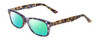 Profile View of Prive Revaux Class Act Designer Polarized Reading Sunglasses with Custom Cut Powered Green Mirror Lenses in Ocean Blue Crystal Tortoise Havana  Ladies Oval Full Rim Acetate 48 mm