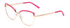 Profile View of Prive Revaux Copycat Designer Progressive Lens Blue Light Blocking Eyeglasses in Fuchsia Pink/Rose Gold  Ladies Cateye Full Rim Metal 55 mm