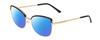 Profile View of Prive Revaux Copycat Designer Polarized Reading Sunglasses with Custom Cut Powered Blue Mirror Lenses in Caviar Black/Gold Ladies Cateye Full Rim Metal 55 mm
