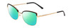 Profile View of Prive Revaux Copycat Designer Polarized Reading Sunglasses with Custom Cut Powered Green Mirror Lenses in Caviar Black/Gold Ladies Cateye Full Rim Metal 55 mm