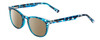 Profile View of Prive Revaux Show Off Single Designer Polarized Sunglasses with Custom Cut Amber Brown Lenses in Blue Tortoise Crystal Havana Ladies Round Full Rim Acetate 48 mm