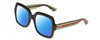 Profile View of Gucci GG0036SN Designer Polarized Sunglasses with Custom Cut Blue Mirror Lenses in Black Green Red Gold Logo Ladies Square Full Rim Acetate 54 mm