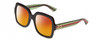 Profile View of Gucci GG0036SN Designer Polarized Sunglasses with Custom Cut Red Mirror Lenses in Black Green Red Gold Logo Ladies Square Full Rim Acetate 54 mm