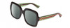 Profile View of Gucci GG0036SN Designer Polarized Reading Sunglasses with Custom Cut Powered Smoke Grey Lenses in Black Green Red Gold Logo Ladies Square Full Rim Acetate 54 mm