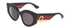 Profile View of Gucci GG0275S Womens Round Sunglasses in Black Red Tan Brown Gold Logo/Grey 50mm
