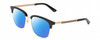 Profile View of Gucci GG0697S Designer Polarized Reading Sunglasses with Custom Cut Powered Blue Mirror Lenses in Black Gold Unisex Panthos Full Rim Metal 55 mm