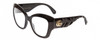 Profile View of Gucci GG0808S Designer Blue Light Blocking Eyeglasses in Black Ribbed Chevron Gold Logo Ladies Cat Eye Full Rim Acetate 53 mm