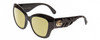 Profile View of Gucci GG0808S Designer Polarized Reading Sunglasses with Custom Cut Powered Sun Flower Yellow Lenses in Black Ribbed Chevron Gold Logo Ladies Cat Eye Full Rim Acetate 53 mm