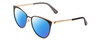 Profile View of KATE SPADE JABREAS Designer Polarized Sunglasses with Custom Cut Blue Mirror Lenses in Gloss Black Gold Ladies Cat Eye Full Rim Acetate 57 mm