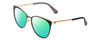 Profile View of KATE SPADE JABREAS Designer Polarized Reading Sunglasses with Custom Cut Powered Green Mirror Lenses in Gloss Black Gold Ladies Cat Eye Full Rim Acetate 57 mm