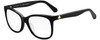 Profile View of KATE SPADE DANALYNS Designer Blue Light Blocking Eyeglasses in Gloss Black Gold White Dots Ladies Cat Eye Full Rim Acetate 54 mm
