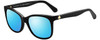 Profile View of KATE SPADE DANALYNS Designer Polarized Sunglasses with Custom Cut Blue Mirror Lenses in Gloss Black Gold White Dots Ladies Cat Eye Full Rim Acetate 54 mm