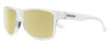 Profile View of Suncloud Rambler Designer Polarized Reading Sunglasses with Custom Cut Powered Sun Flower Yellow Lenses in Matte Crystal Clear Mens Square Full Rim Acetate 57 mm