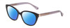 Profile View of Kate Spade PHILIPPA Designer Polarized Sunglasses with Custom Cut Blue Mirror Lenses in Gloss Black Grey Crystal Floral Ladies Cat Eye Full Rim Acetate 54 mm