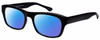 Profile View of Big & Wide 4 Designer Polarized Sunglasses with Custom Cut Blue Mirror Lenses in Black Mens Square Full Rim Acetate 60 mm