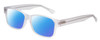 Profile View of Big & Wide 1 Designer Polarized Sunglasses with Custom Cut Blue Mirror Lenses in Matte Crystal Clear Mens Square Full Rim Acetate 60 mm