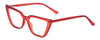 Profile View of Gotham Flex 84 Designer Progressive Lens Blue Light Blocking Eyeglasses in Smoke Red Matte Black Ladies Triangular Full Rim Acetate 49 mm