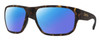 Profile View of Smith Optics Arvo Designer Polarized Sunglasses with Custom Cut Blue Mirror Lenses in Matte Dark Tortoise Havana Brown Gold Mens Rectangle Full Rim Acetate 61 mm