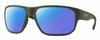 Profile View of Smith Optics Arvo Designer Polarized Sunglasses with Custom Cut Blue Mirror Lenses in Matte Moss Green Mens Rectangle Full Rim Acetate 61 mm