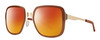 Profile View of Smith Optics Aveline Designer Polarized Sunglasses with Custom Cut Red Mirror Lenses in Amber Brown Unisex Square Full Rim Stainless Steel 55 mm