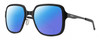Profile View of Smith Optics Aveline Designer Polarized Reading Sunglasses with Custom Cut Powered Blue Mirror Lenses in Matte Black Unisex Square Full Rim Stainless Steel 55 mm