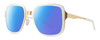 Profile View of Smith Optics Aveline Designer Polarized Sunglasses with Custom Cut Blue Mirror Lenses in White Gold Unisex Square Full Rim Stainless Steel 55 mm