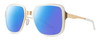 Profile View of Smith Optics Aveline Designer Polarized Reading Sunglasses with Custom Cut Powered Blue Mirror Lenses in White Gold Unisex Square Full Rim Stainless Steel 55 mm