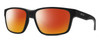 Profile View of Smith Optics Basecamp Designer Polarized Sunglasses with Custom Cut Red Mirror Lenses in Matte Black Unisex Square Full Rim Acetate 58 mm