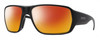 Profile View of Smith Optics Castaway Designer Polarized Sunglasses with Custom Cut Red Mirror Lenses in Matte Black Unisex Wrap Full Rim Acetate 63 mm