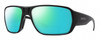Profile View of Smith Optics Castaway Designer Polarized Reading Sunglasses with Custom Cut Powered Green Mirror Lenses in Matte Black Unisex Wrap Full Rim Acetate 63 mm