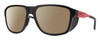 Profile View of Smith Optics Embark Designer Polarized Sunglasses with Custom Cut Amber Brown Lenses in TNF Matte Black/Horizon Red Unisex Wrap Full Rim Acetate 58 mm