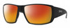 Profile View of Smith Optics Guides Choice Designer Polarized Sunglasses with Custom Cut Red Mirror Lenses in Matte Black Unisex Rectangle Full Rim Acetate 62 mm