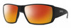 Profile View of Smith Optics Guides Choice Designer Polarized Sunglasses with Custom Cut Red Mirror Lenses in Matte Black Unisex Rectangle Full Rim Acetate 62 mm